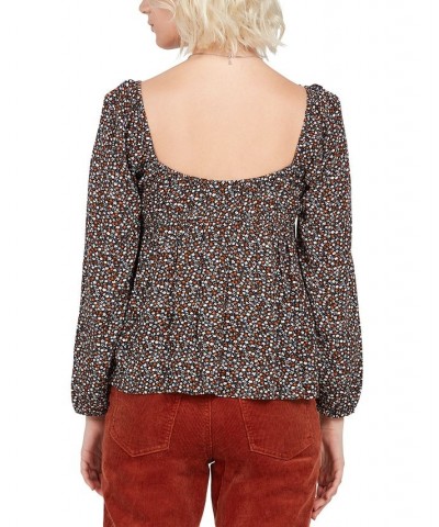 Juniors' Hey Stone Hey Printed Puff-Sleeve Top Black Combo $21.50 Tops