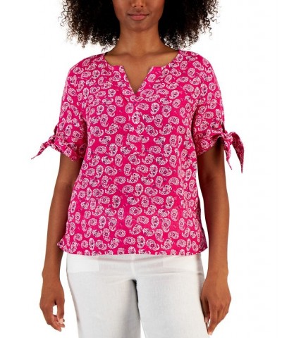 Women's Linen Tie-Sleeve Top Multi $14.43 Tops