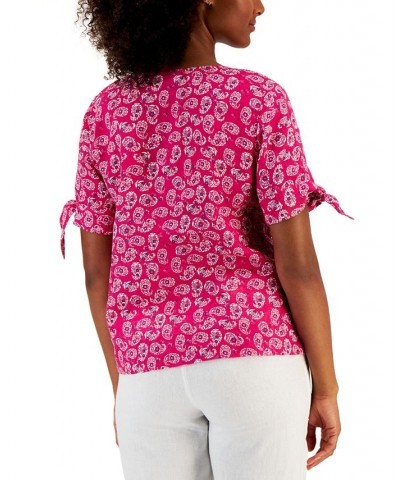 Women's Linen Tie-Sleeve Top Multi $14.43 Tops