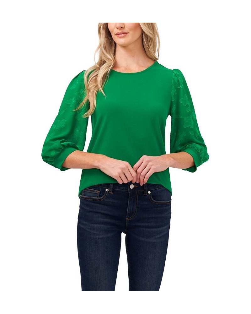 Women's Lace-Sleeve Knit Blouse Lush Green $27.76 Tops