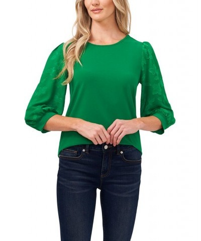 Women's Lace-Sleeve Knit Blouse Lush Green $27.76 Tops