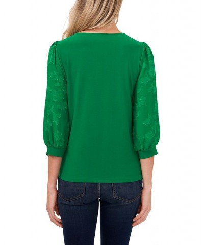 Women's Lace-Sleeve Knit Blouse Lush Green $27.76 Tops