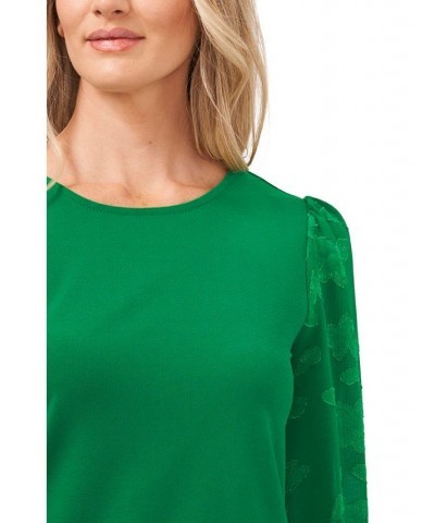 Women's Lace-Sleeve Knit Blouse Lush Green $27.76 Tops