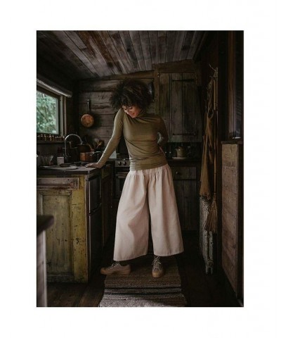 Women's Wide-legged Cotton Corduroy Culotte Oatmeal $49.60 Pants