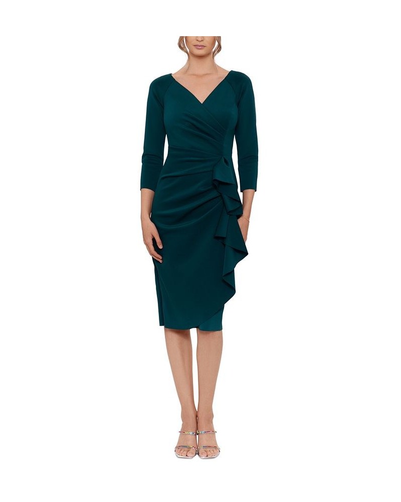 Women's Scuba-Fabric V-Neck Draped Midi Dress Green $74.09 Dresses