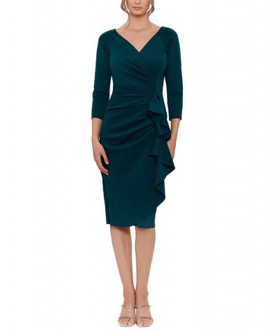 Women's Scuba-Fabric V-Neck Draped Midi Dress Green $74.09 Dresses