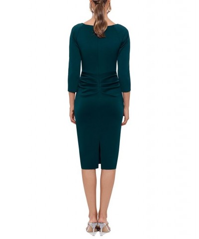 Women's Scuba-Fabric V-Neck Draped Midi Dress Green $74.09 Dresses