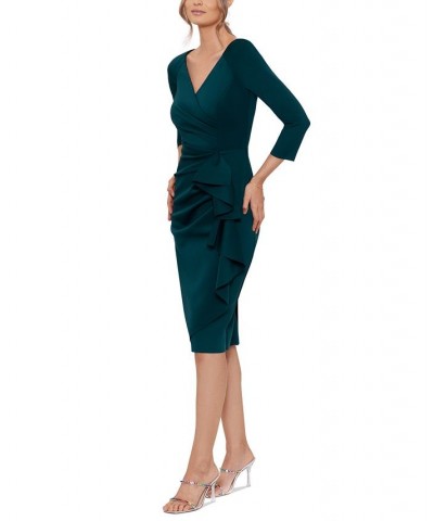 Women's Scuba-Fabric V-Neck Draped Midi Dress Green $74.09 Dresses