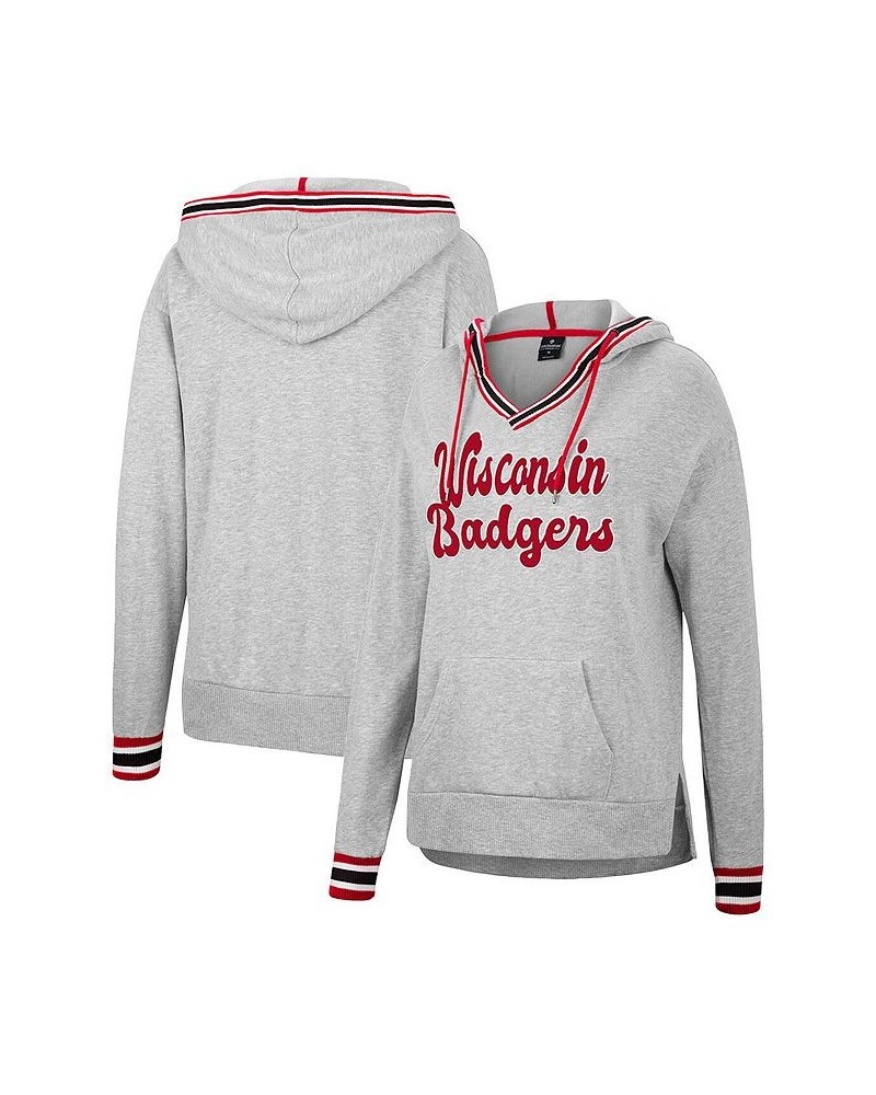 Women's Heathered Gray Wisconsin Badgers Andy V-Neck Pullover Hoodie Heathered Gray $33.14 Sweatshirts