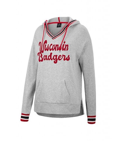 Women's Heathered Gray Wisconsin Badgers Andy V-Neck Pullover Hoodie Heathered Gray $33.14 Sweatshirts