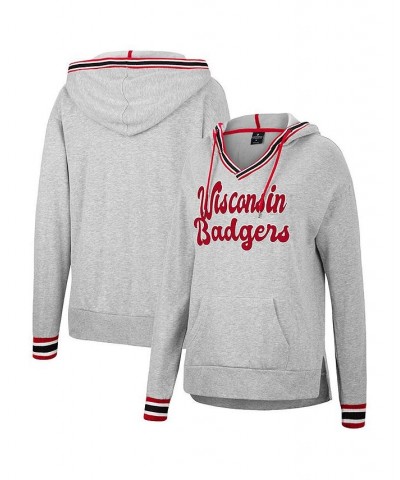 Women's Heathered Gray Wisconsin Badgers Andy V-Neck Pullover Hoodie Heathered Gray $33.14 Sweatshirts