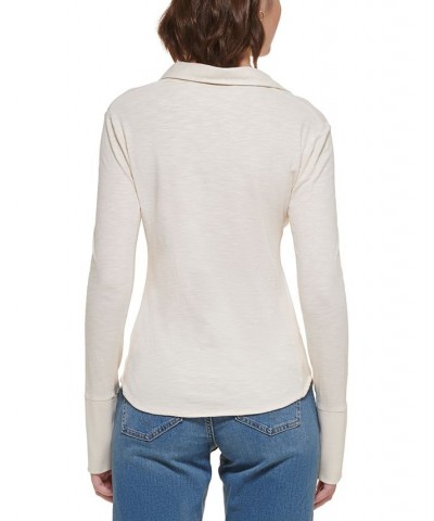 Women's Cotton Side-Panel Shirt Tan/Beige $24.82 Tops