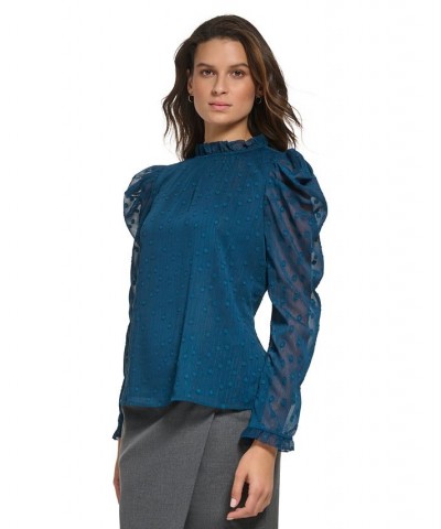 Women's Ruffled Jacquard Puff Long-Sleeve Blouse Dark Topaz $32.14 Tops