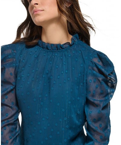 Women's Ruffled Jacquard Puff Long-Sleeve Blouse Dark Topaz $32.14 Tops