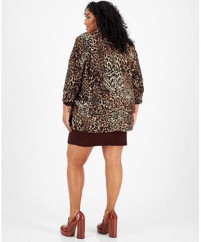 Plus Size Animal-Print Ruched-Sleeve Boyfriend Blazer Charm Cheetah Black $19.08 Jackets