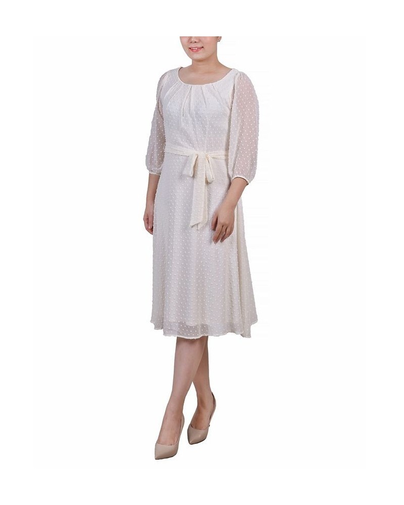 Women's 3/4 Sleeve Clip Dot Dress White $16.77 Dresses
