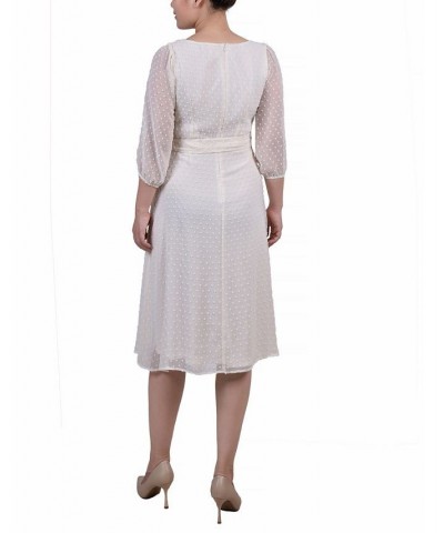 Women's 3/4 Sleeve Clip Dot Dress White $16.77 Dresses