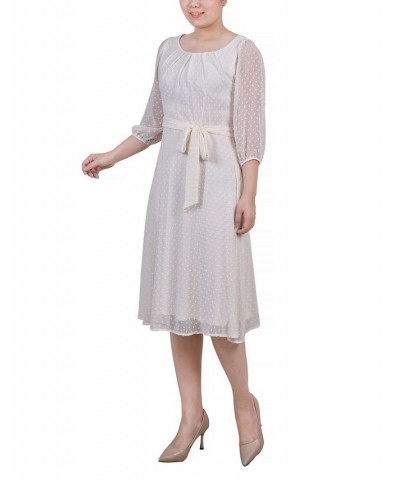 Women's 3/4 Sleeve Clip Dot Dress White $16.77 Dresses