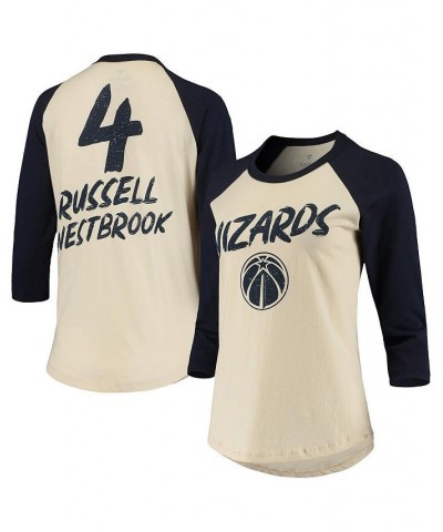 Women's Branded Russell Westbrook Cream Washington Wizards NBA 3/4-Sleeve Raglan T-shirt Cream $22.88 Tops