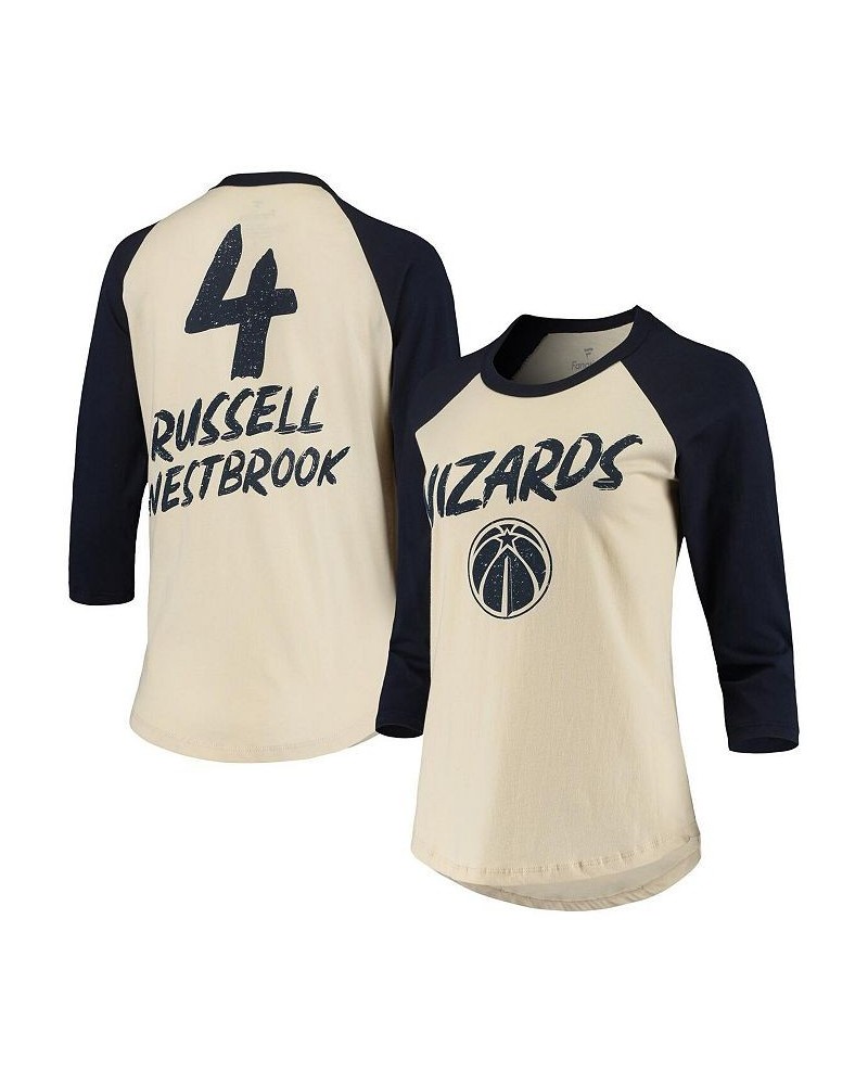 Women's Branded Russell Westbrook Cream Washington Wizards NBA 3/4-Sleeve Raglan T-shirt Cream $22.88 Tops