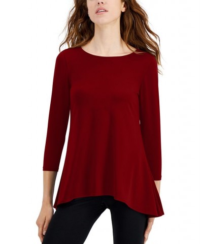 Women's 3/4 Sleeve High-Low Tunic Red Burgundy $19.11 Tops