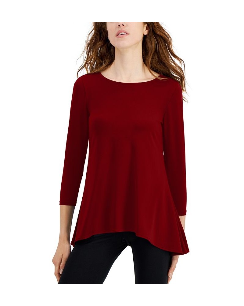 Women's 3/4 Sleeve High-Low Tunic Red Burgundy $19.11 Tops
