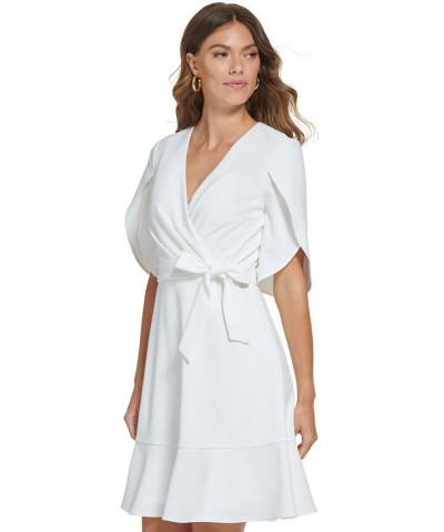 Women's Tulip-Sleeve V-Neck Dress Ivory $43.99 Dresses