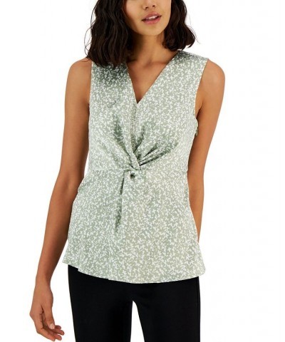 Women's V-Neck Satin Twist-Front Sleeveless Top Green $21.03 Tops