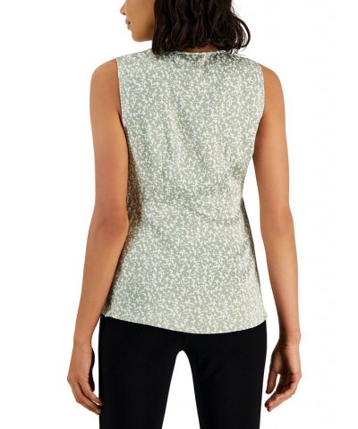 Women's V-Neck Satin Twist-Front Sleeveless Top Green $21.03 Tops