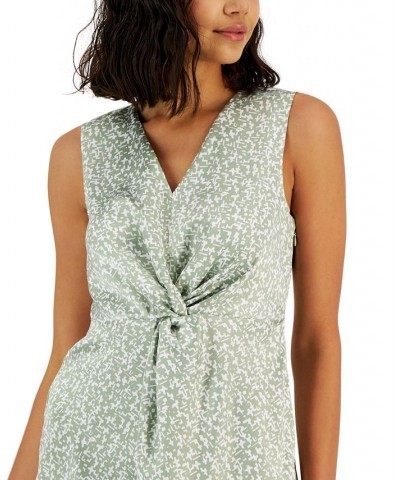 Women's V-Neck Satin Twist-Front Sleeveless Top Green $21.03 Tops