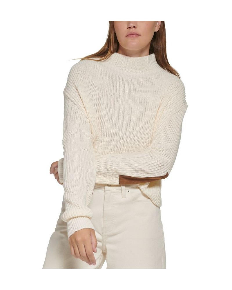 Women's Patched Mock Neck Sweater White $25.39 Sweaters