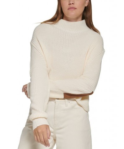 Women's Patched Mock Neck Sweater White $25.39 Sweaters