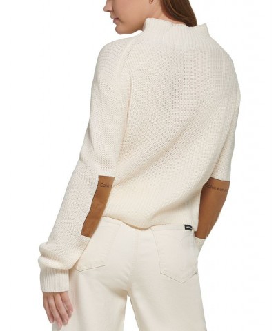 Women's Patched Mock Neck Sweater White $25.39 Sweaters