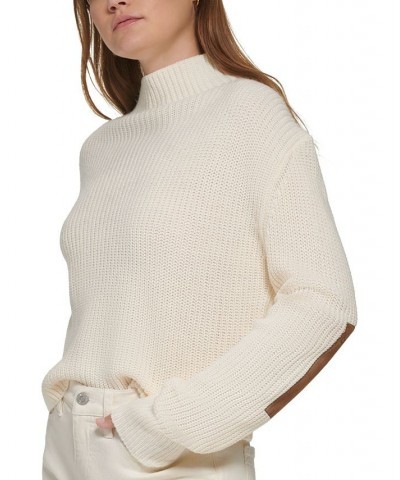 Women's Patched Mock Neck Sweater White $25.39 Sweaters