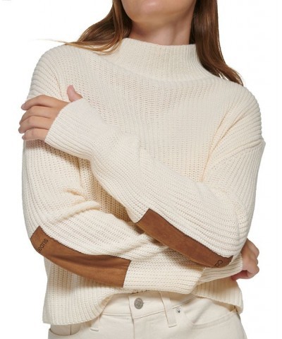 Women's Patched Mock Neck Sweater White $25.39 Sweaters