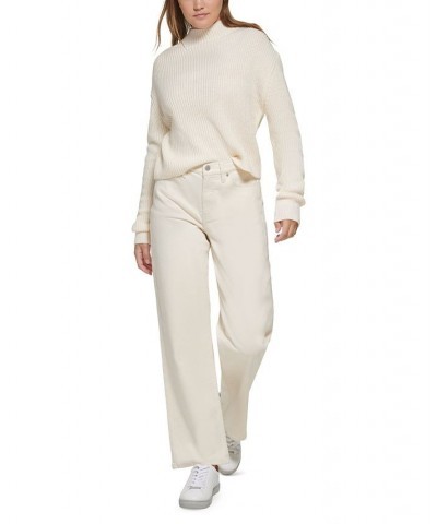 Women's Patched Mock Neck Sweater White $25.39 Sweaters