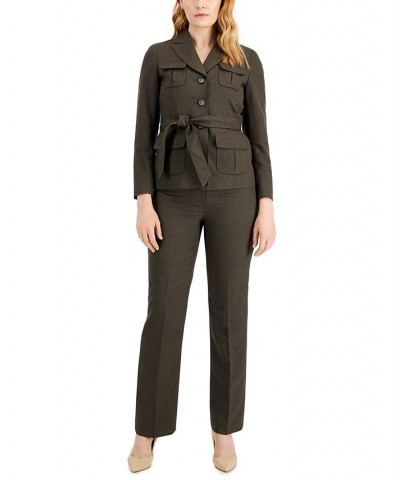 Women's Belted Jacket Pantsuit Regular and Petite Sizes Brown $53.20 Pants