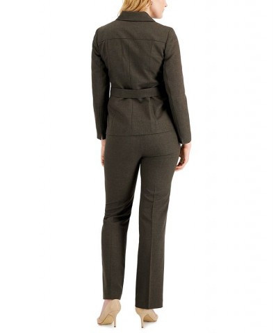 Women's Belted Jacket Pantsuit Regular and Petite Sizes Brown $53.20 Pants