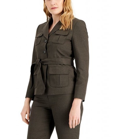 Women's Belted Jacket Pantsuit Regular and Petite Sizes Brown $53.20 Pants