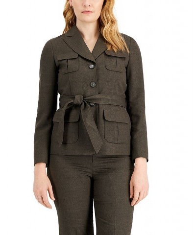 Women's Belted Jacket Pantsuit Regular and Petite Sizes Brown $53.20 Pants