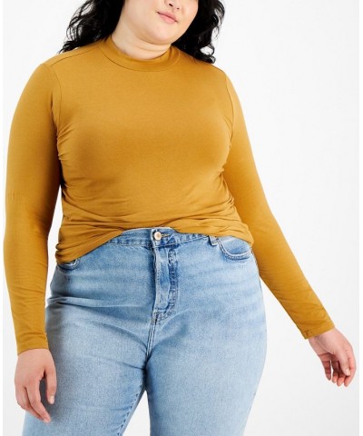 Trendy Plus Size Mock Neck Long-Sleeve Top Brown Sugar $9.53 Tops