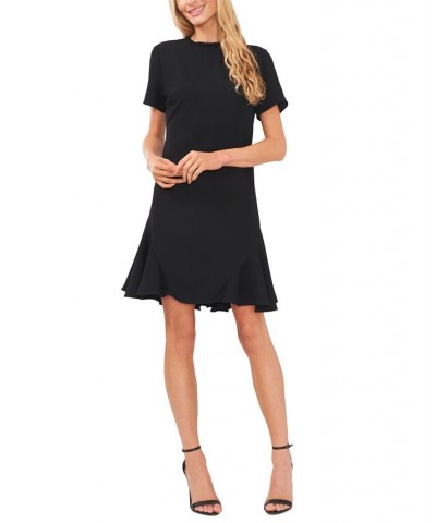 Women's A-Line Ruffled Neck Dress Black $39.33 Dresses