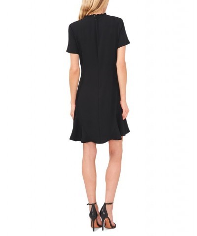 Women's A-Line Ruffled Neck Dress Black $39.33 Dresses