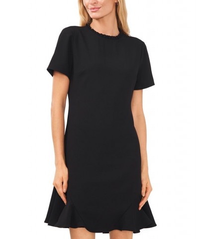 Women's A-Line Ruffled Neck Dress Black $39.33 Dresses