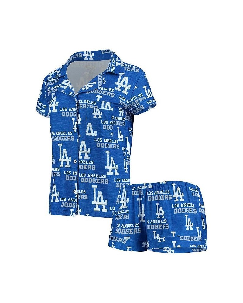 Women's Royal Los Angeles Dodgers Zest Allover Print Button-Up Shirt and Shorts Sleep Set- DNU Royal $24.64 Pajama