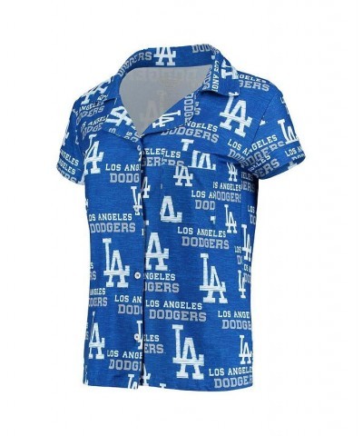 Women's Royal Los Angeles Dodgers Zest Allover Print Button-Up Shirt and Shorts Sleep Set- DNU Royal $24.64 Pajama