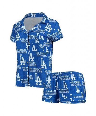 Women's Royal Los Angeles Dodgers Zest Allover Print Button-Up Shirt and Shorts Sleep Set- DNU Royal $24.64 Pajama