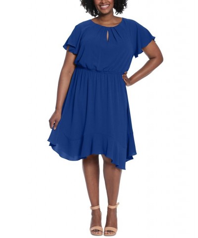 Plus Size Flutter-Sleeve Chiffon Dress Royal $48.79 Dresses