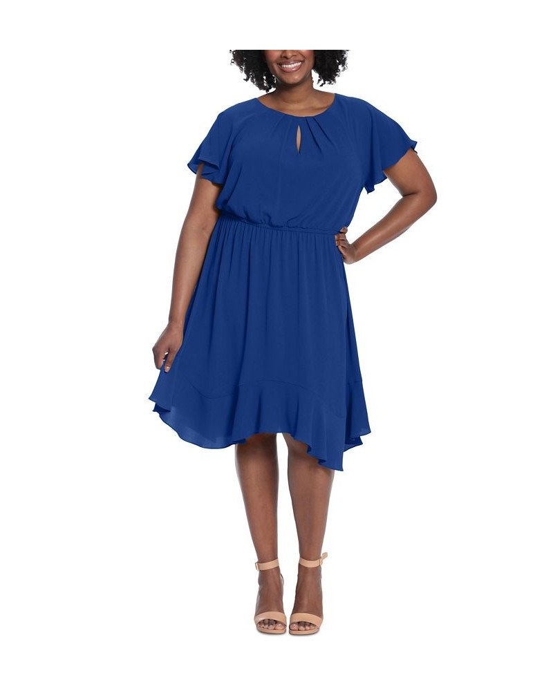 Plus Size Flutter-Sleeve Chiffon Dress Royal $48.79 Dresses