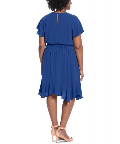 Plus Size Flutter-Sleeve Chiffon Dress Royal $48.79 Dresses